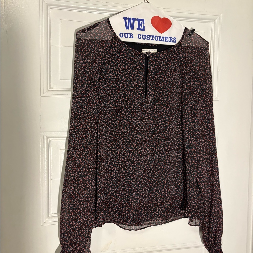 Rebecca Minkoff Black and Pink Floral Blouse